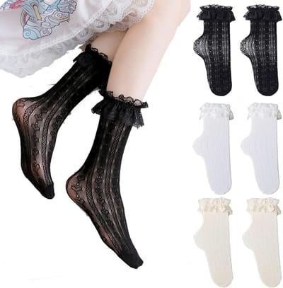 Elegante Rufflesokken voor Dames - Boogdesign, Kanten Enkelsokken en Dirndl Sokken voor Lolita Kostuums en Kawaii Stijl
