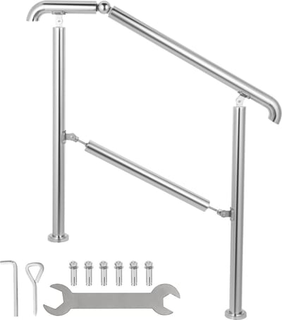 VEVOR Trapleuning voor Buiten 1 tot 3 Stappen Trapleuning van Roestvrij Staal Laadvermogen 220 lbs / 100 kg, Stair Railings for Steps, de Trapleuning is Geschikt voor Binnen- en Buitengebruik, Hotel
