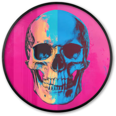 Poster in lijst Rond - Fotolijst 60x60 cm - Posters - Neon - Blauw - Pop-art - Schedel - Ronde posterlijst zwart - Decoratie - Wanddecoratie woonkamer - Muurdecoratie slaapkamer