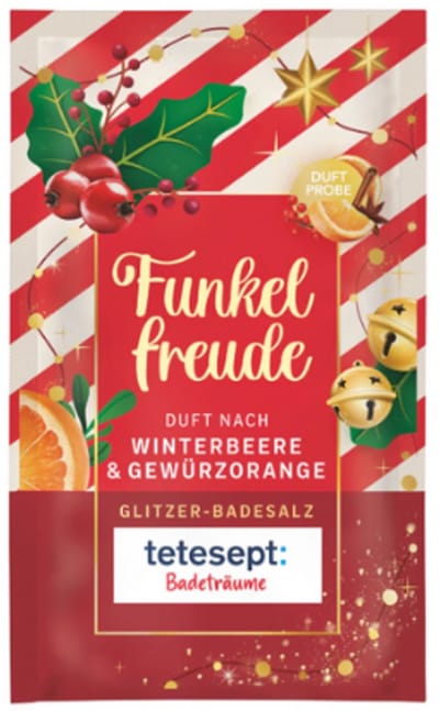Kerst Badschuim Funkel Freude - Tetesept | 1x 50g - Winterbes & Kruidige Sinaasappel - Glitter Badzout | Winter Badzout met Glitter - Limited Edition 2025