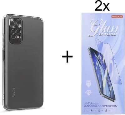 Hoesje Geschikt voor: Xiaomi Redmi Note 11 5G / 11S 5G Silicone Transparant + 2X Tempered Glass Screenprotector - ZT Accessoires