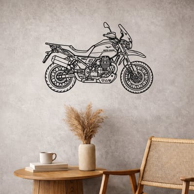 BR2Laser Moto Guzzi V85 TT – Wanddecoratie – Lasergesneden Hout – Motorkunst – 35 cm Breed