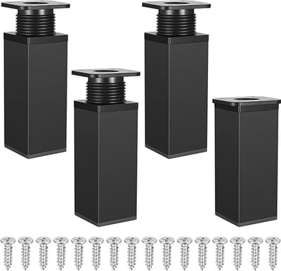 Famanu - 4 stuks Meubelpoten, in hoogte verstelbaar, hoekig, kastpoten, tafelpoten, aluminiumlegering voor doe-het-zelf meubels (zwart, 10 cm)