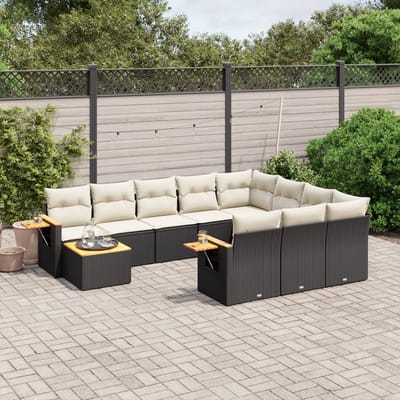 vidaXL - 11-delige - Loungeset - met - kussens - poly - rattan - zwart