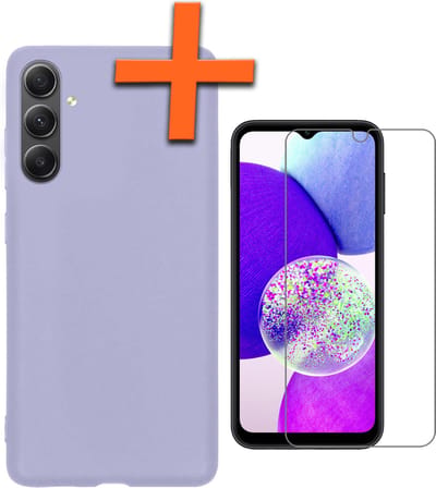 Hoes - Met Screenprotector - Geschikt voor Samsung Galaxy A14 - Sterk & Shockproof - Back Cover - Siliconen Case - Telefoon Hoes - Lila