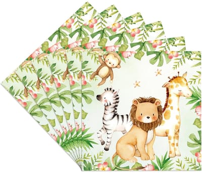 Dailygoods- Servetten Jungle-Thema 20 Stuks - Papieren Servetten - Wegwerpservetten - Verjaardagsdecoratie - Bosdieren - Formaat 33 x 33 cm - Feestservetten
