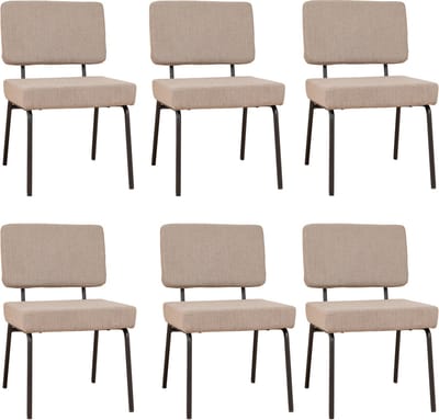 Bronx71® Scandinavische eetkamerstoel Espen taupe gerecyclede stof - Eetkamerstoelen set van 6 - stoel