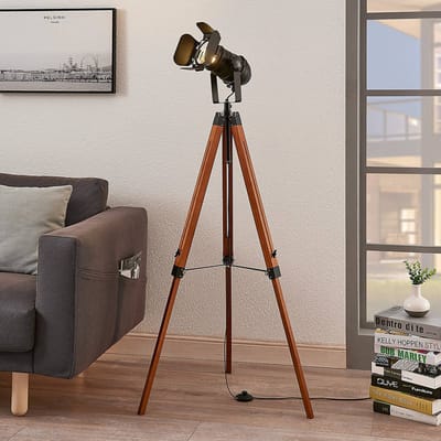 Lindby - vloerlamp hout- Driepoot - - 1licht - pijnboomhout, metaal - H: 160 cm - E27 - donkerbruin, zwart