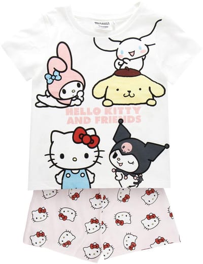 Hello Kitty and Friends Shortama Meisjes - Tweedelige Pyjama Set - Wit Roze - Officiële Sanrio Merchandise