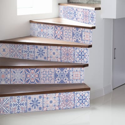 Traptegelstickers - ORIËNTAALS BLAUW - 2 stroken van 17x119 cm