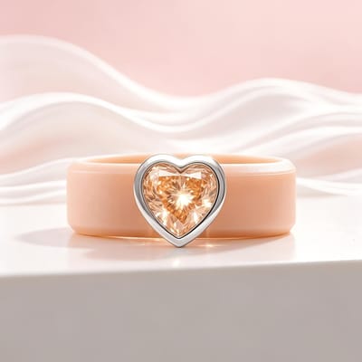 Bague de promesse en silicone kaki avec cœur et zircone cubique champagne, Anneau confortable pour la salle de sport, Voyage Imperméable et résistant à la transpiration 7 beige
