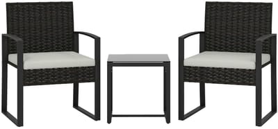 Bistroset - Tuinmeubel 3-delig - Tuinset van Rotan - Balkonset voor 2 Personen - Tuinmeubelset met 2 Stoelen + Tafel + Afneembare Kussens - Zitgroep - Meubel - Loungeset - Meubelsets - voor Tuin, Balkon, Terras - Zwart