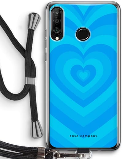 Case Company® - Hoesje met koord geschikt voor Huawei P30 Lite hoesje met Koord - Hart Blauw - Telefoonhoesje met Zwart Koord - Bescherming aan alle Kanten en Over de Schermrand