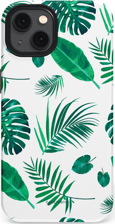 Casetastic Hoesje Geschikt voor Apple iPhone 13 Magsafe - Stijlvolle Beschermende Duo-layer Case - Groene Witte Jungle Bladeren Print