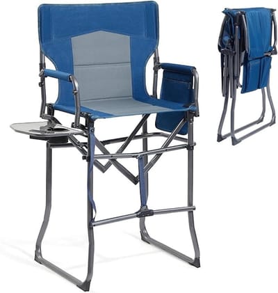 Verte Makeup Chair - Regionale Stoel - Hoog - Opvouwbaar - Opvouwbare Make-Upstoel - Draagvermogen 160 kg met Bijzettafeltje en Zijvak - Make-Upstoel voor Visagisten - Sportevenementen - Barstoel - Blauw - Zithoogte 78 cm