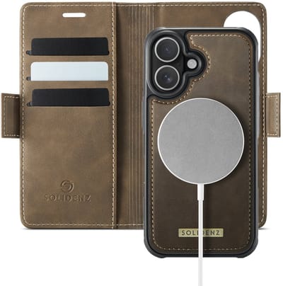 Solidenz Luxe 2-in-1 Wallet Hoesje geschikt voor iPhone 16 - Geschikt voor MagSafe Hoes - Afneembare Case - Bruin