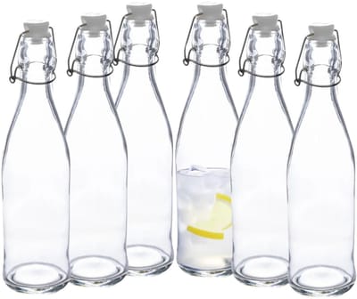 5Five weckflessen - 6x - beugelflessen - 500 ml - glas - transparant - luchtdicht - sappen - inmaken - bewaren