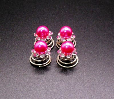Curlies roze parel met 7 blad strass