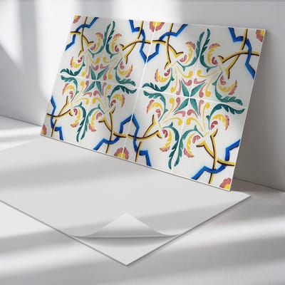 Wallfluent Vinyl Wandpaneel - Plantenpatroon met ornamenten Zelfklevend Muurpaneel - 100 cm x 50 cm - Geel Vinyl Wandpaneel - 1 stuk - Rechthoekig Wandbekleding Vinyl - Texturen Wandpaneel - Vinyl Wandbekleding - Wandpaneel Keuken en Badkamer