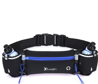 longziming Hardloopriem Telefoonhouder - Verstelbare Sport Heupriem met Waterflessen - Hardlopen - Hardloopriem Marathon, Wandelen, Fietsen - Blauw