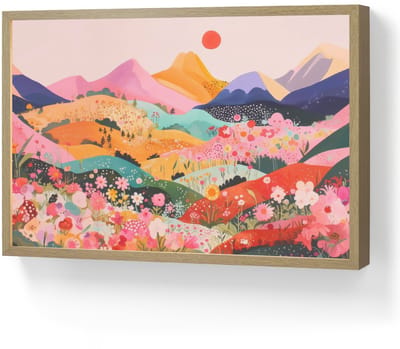 Wandlamp 60x40 cm - Oplaadbaar - Kleurrijke bloemen - Bergen - Fantasielandschap - Wandlampen binnen woonkamer - Slaapkamer lamp - Decoratieve nachtlamp - Vloerlamp draadloos