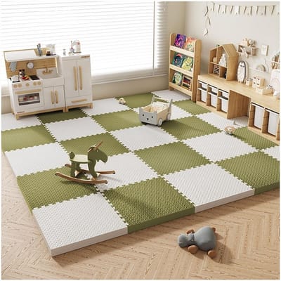 Schuim Speelmat - Zachte Vloertegels - Kinderspeelruimte Creëren - Waterdicht en Duurzaam - 100 Stuks 30x30cm - Wit Groen