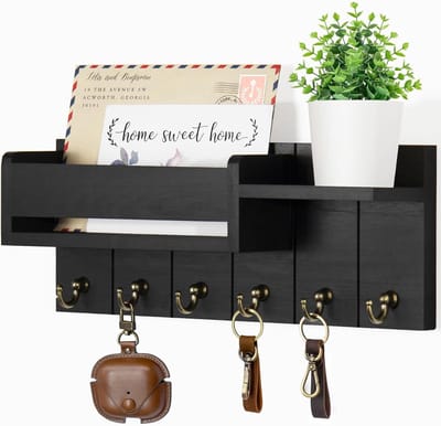 Sleutelhouder Voor Aan De Muur - Decoratieve Sleutelhouder En Postorganizer - Houten Sleutelhouder Met Plankje En 6 Sleutelhaakjes