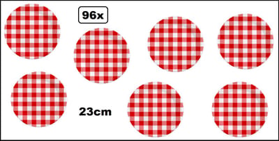 96x Bord 23cm Boerenbont karton - Diner eten restaurant Oktoberfest geruit rood/wit BBQ thema feest verjaardag feest