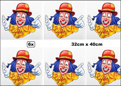 6x Raamsticker Carnavallie clown 32cm x 40cm - Carnaval thema feest festival party feest decoratie versiering