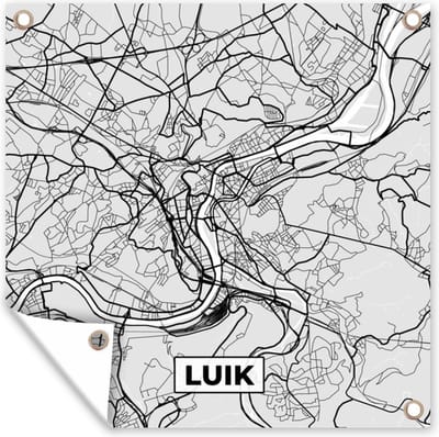 Tuin poster Stadskaart – Plattegrond – België – Zwart Wit – Luik – Kaart - 200x200 cm - Tuindoek