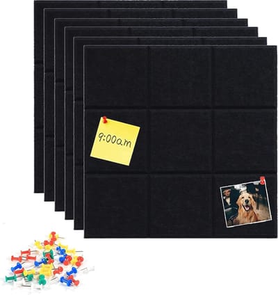 Groot zelfklevend vilten prikbord set van 6 met 35 priknaalden - Bulletins, memoborden en wanddecoratie
