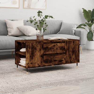 vidaXL - Salontafel - 102x44,5x50 - cm - bewerkt - hout - gerookt - eikenkleurig