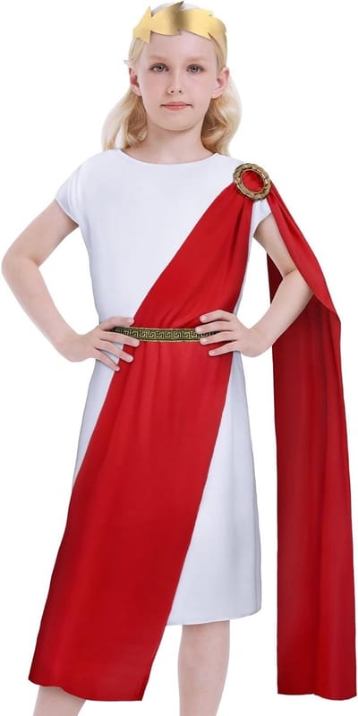 Romeins Keizer Kostuum voor Jongens met Hoofddeksel, Sjaal en Riem - Perfect voor Verkleedpartijen, Boekenweek en Cosplay van Oude Griekse Personages