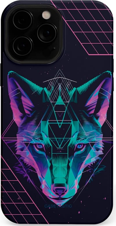 Casetastic hoesje geschikt voor Apple iPhone 13 Pro Max - MagSafe - Dubbellaagse bescherming - Neon Wolf - Fashion Case - Donkerblauw