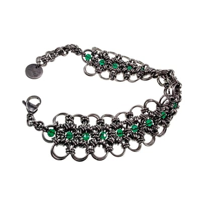 Brede Armband Dames - RVS - Exclusieve Armband met Groene Kristallen - Handgemaakt door esde2 - Verstelbaar 16cm tot 19cm