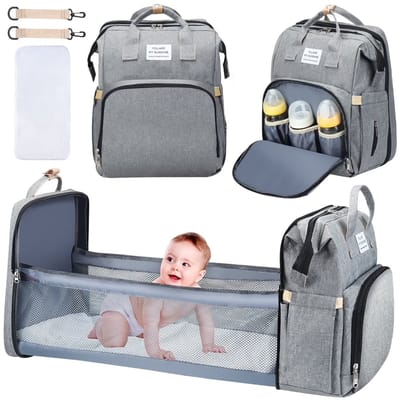 Dutchers® 3-in-1 Luiertas Rugzak – Met Verschoonmat & Kinderbed Functie – Waterdicht – Grote Capaciteit – Baby Verzorgingstas – Grijs