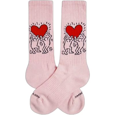 Jimmy Lion unisex sokken athletic heart roze (Keith Haring)