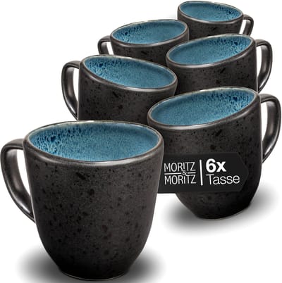 Moritz & Moritz ORGANIC Koffiekopjes Set - 6-delig Koffiebeker met Oor - 380 ml - Keramiek - Blauw