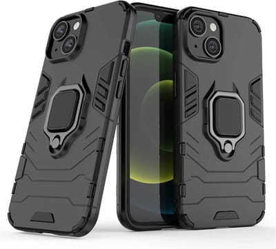 MobyDefend Hoesje - Geschikt voor iPhone 15 - Dubbelgelaagde Pantsercase Met Standaard - Zwart