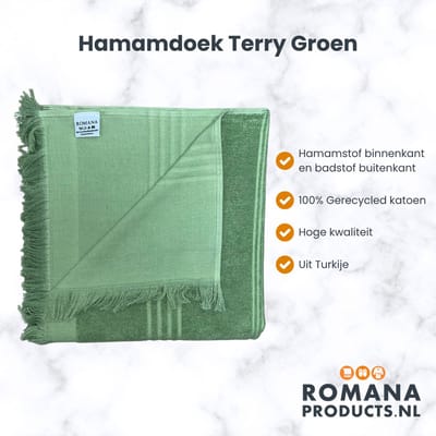 Romana Products Terry Hamamdoek - Baddoek - Strandlaken - Saunalaken - 100cm x 170cm - Groen