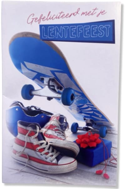 Lentefeest Wenskaart Skateboard - 12x17cm - Gevouwen kaart inclusief envelop