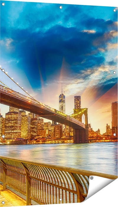 Gards Tuinposter New York Brooklyn Brug - 80x120 cm - Tuindoek - Tuindecoratie - Wanddecoratie buiten - Tuinschilderij
