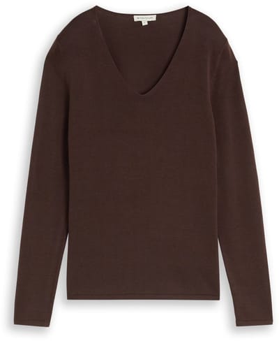 Tom Tailor - Gebreide trui met V-hals - Maat M - java dark brown
