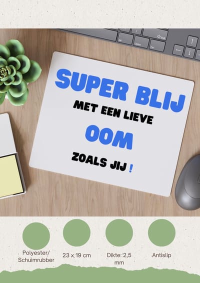 Akyol - super blij met een lieve oom zoals jij Muismat - Oom - de liefste oom - verjaardag - cadeautje voor oom - oom artikelen - kado - geschenk - 23 bij 19 cm