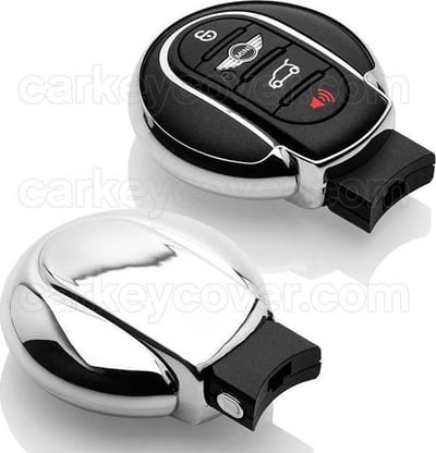 Autosleutel Hoesje geschikt voor Mini - SleutelCover - TPU Autosleutel Cover - Sleutelhoesje Chrome / Hoogglans Zilver