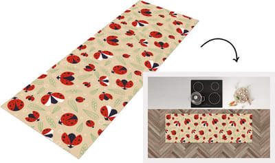 Keukenloper - Loper keuken - Lieveheersbeestje - Bladeren - Design - 150x50 cm - Keukenloper vinyl