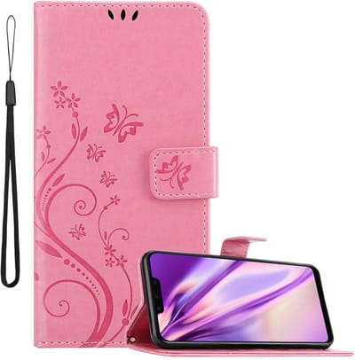 Cadorabo Hoesje geschikt voor Huawei MATE 20 LITE in BLOEMEN ROZE - Beschermhoes in bloemmotief met magnetische sluiting, standfunctie en kaartsleuven Book Case Cover Etui