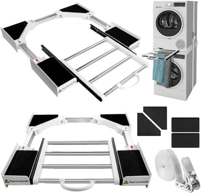 Dailygoods- Overlappingsset Universeel - Uittrekbare Handdoekhouder - Verstelbaar Tussenframe - Ratelriemen - Geschikt voor Wasmachine/Droger - Afmetingen 46-72 cm - Wasmachine Droger Standaard