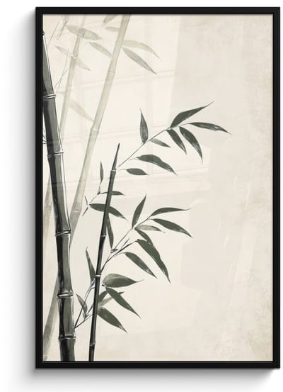 Poster in lijst - Fotolijst 80x120 cm - Posters - Japandi - Bamboe - Beige - Posterlijst zwart - Decoratie - Wanddecoratie woonkamer - Muurdecoratie slaapkamer