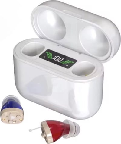 medj-Beige - Gehoorapparaat -Magnetisch- Opberg box - Oplaadbaar in box 2x Mini Intelligent digitaal Gehoorapparaat - 5 Volume standen - Geluid Reductie - Universeel